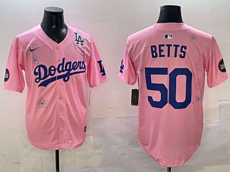 Men Los Angeles Dodgers 50 Betts Pink Sakura Edition 2025 Nike MLB Jersey style 4